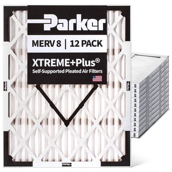 Parker 20x25x1 MERV 8 Xtreme Plus Self-Supported Pleated Air Filters. Case of 12. Actual Size: 19.5x24.5x0.75