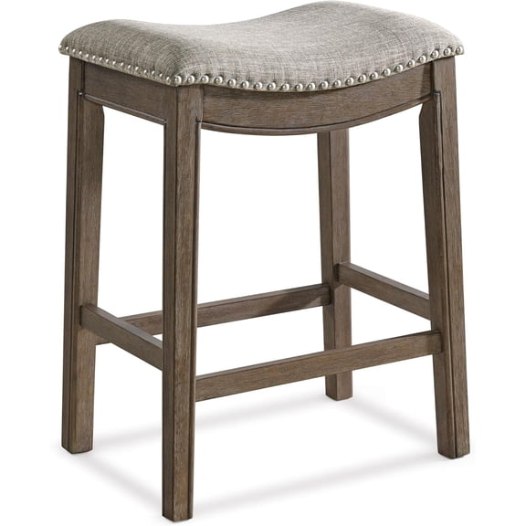 Parker 26 Inch Counter Stool, Backless Saddle Kitchen Barstool in Walnut Finish with Grey Fabric Upholstery Cushion Seat