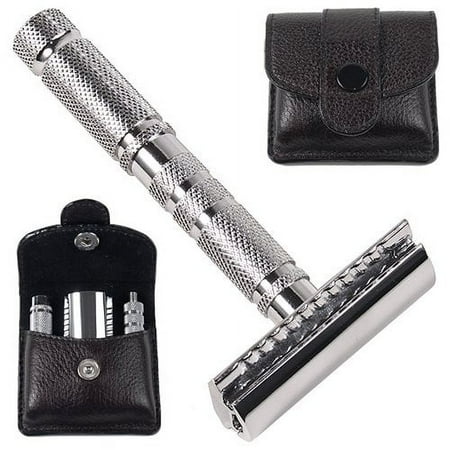 Parker 4 Piece Travel Safety Razor & Leather Case - A great Travel Safety Razor