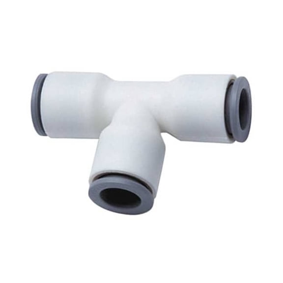 Push-Fit Tee Fitting, 3/8 in x 1/4 in Tube Size, Nylon, White, 10 PK