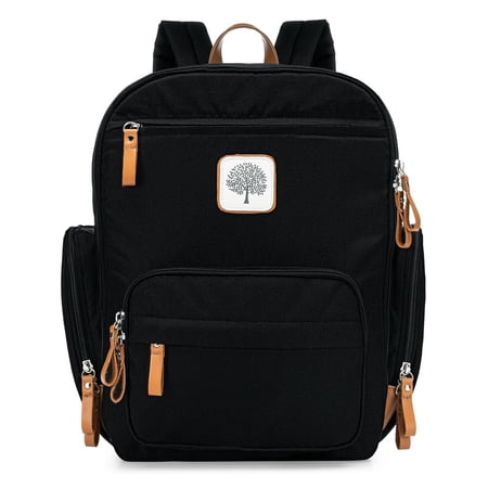 Parker Baby Co. Birch Bag Mini Diaper Backpack, Lightweight Baby Bag with Insulated Bottle Pockets, Compact & Organized - Black