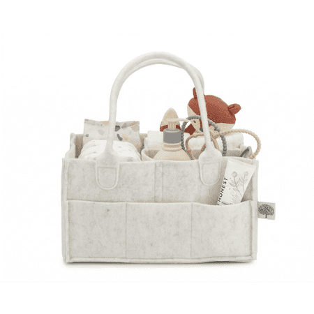 Parker Baby Co. Felt Diaper Caddy - Regular Nursery Organizer with Removable Dividers - White