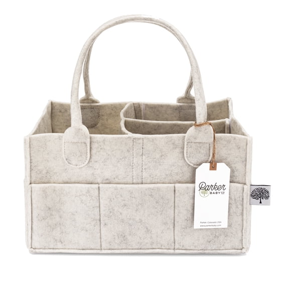 Parker Baby Co. Felt Diaper Caddy - Regular Nursery Organizer with Removable Dividers - White