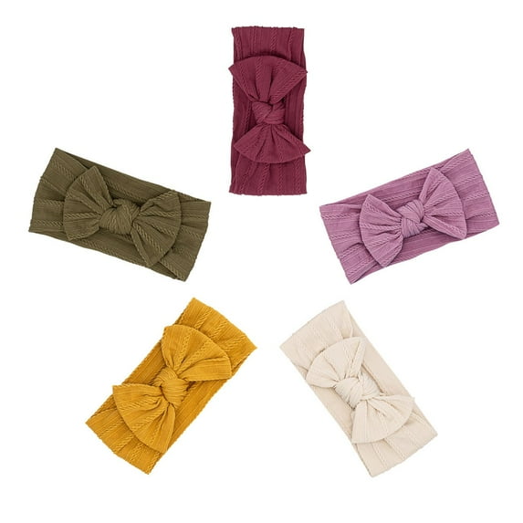 Parker Baby Multi-Color Girl Headbands - 5 Pack of Cable Knit Nylon Bows for Girls - Matilda Set