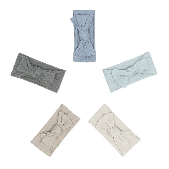 Parker Baby Multi-Color Girl Headbands - 5 Pack of Cable Knit Nylon Bows for Girls - Stormy Set