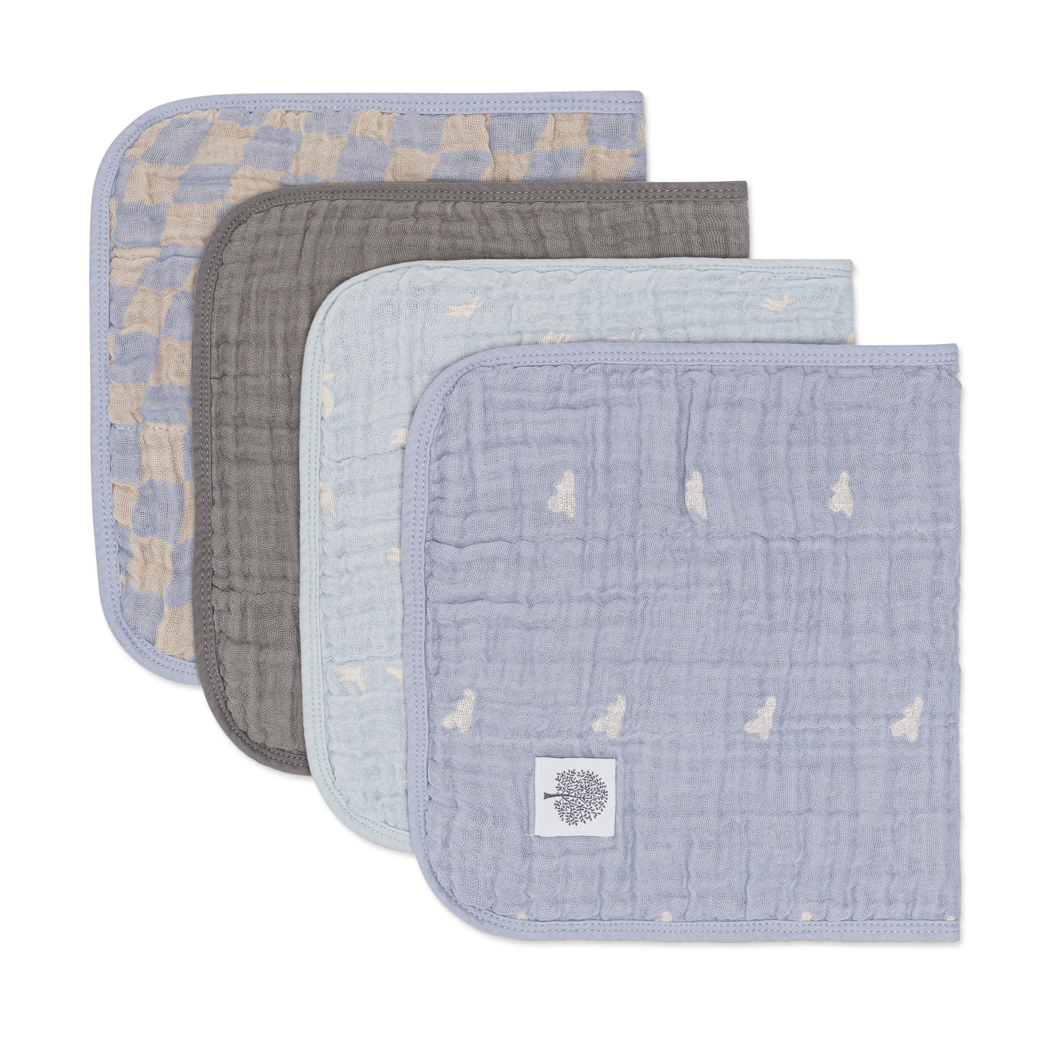 Parker Baby Co. Muslin Burp Cloths, 100% Cotton, Large, Soft & Absorbent Baby Burp Cloths for Boys & Girls, Cloud Set, 4 Pack