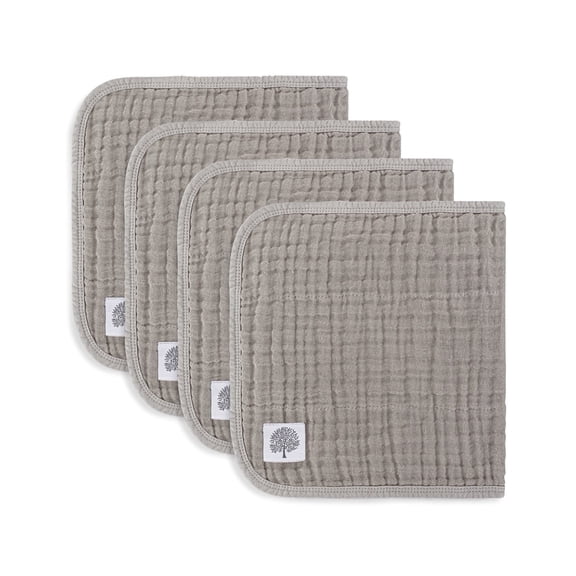 Parker Baby Co. Muslin Burp Cloths, 100% Cotton, Large, Soft & Absorbent Baby Burp Cloths for Boys & Girls, Gray Set, 4 Pack