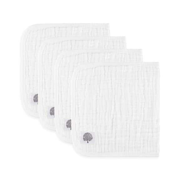 Parker Baby Co. Muslin Burp Cloths, 100% Cotton, Large, Soft & Absorbent Baby Burp Cloths for Boys & Girls, White Set, 4 Pack