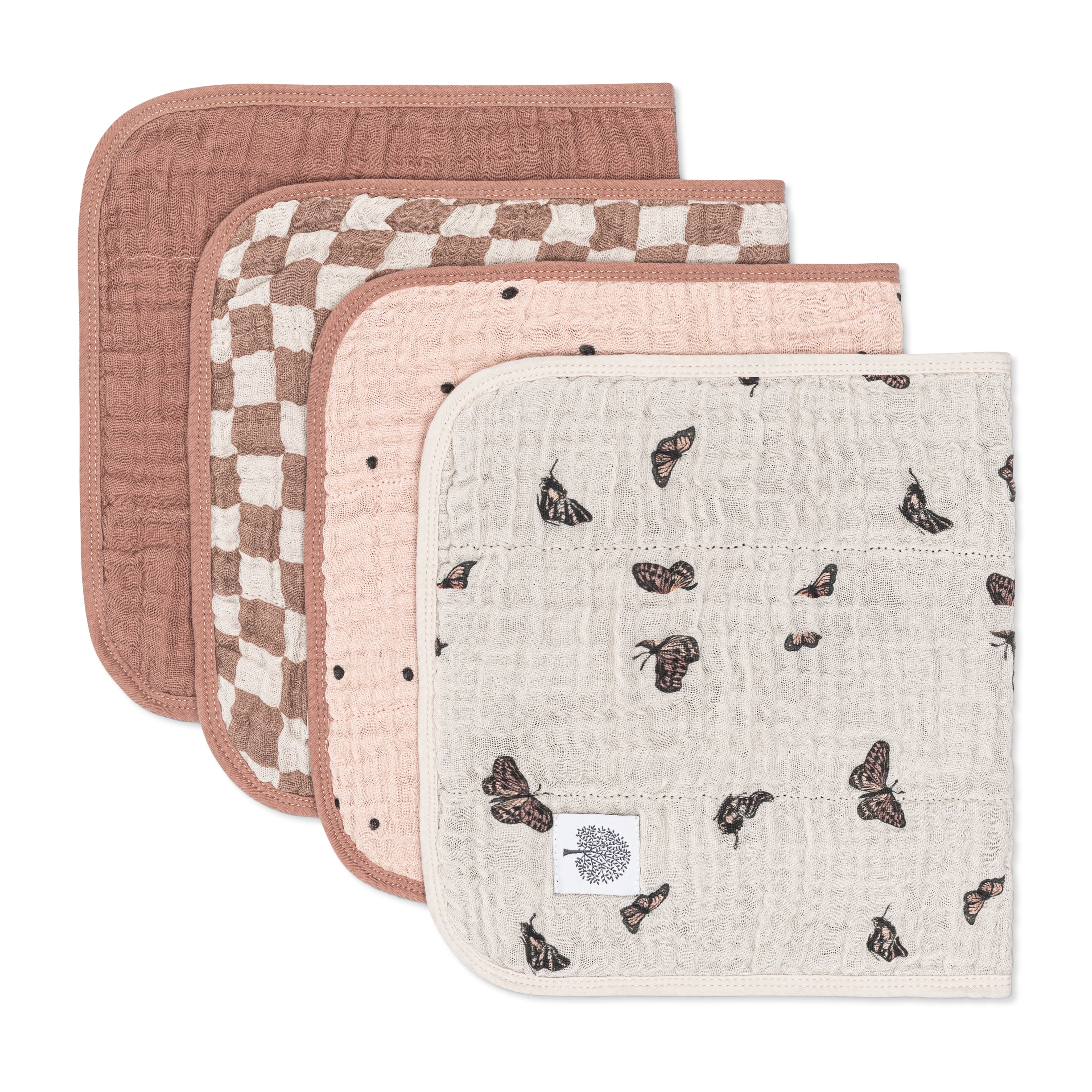 Parker Baby Co. Muslin Burp Cloths, 100% Cotton, Large, Soft & Absorbent Baby Burp Cloths for Girls, Butterfly Set, 4 Pack