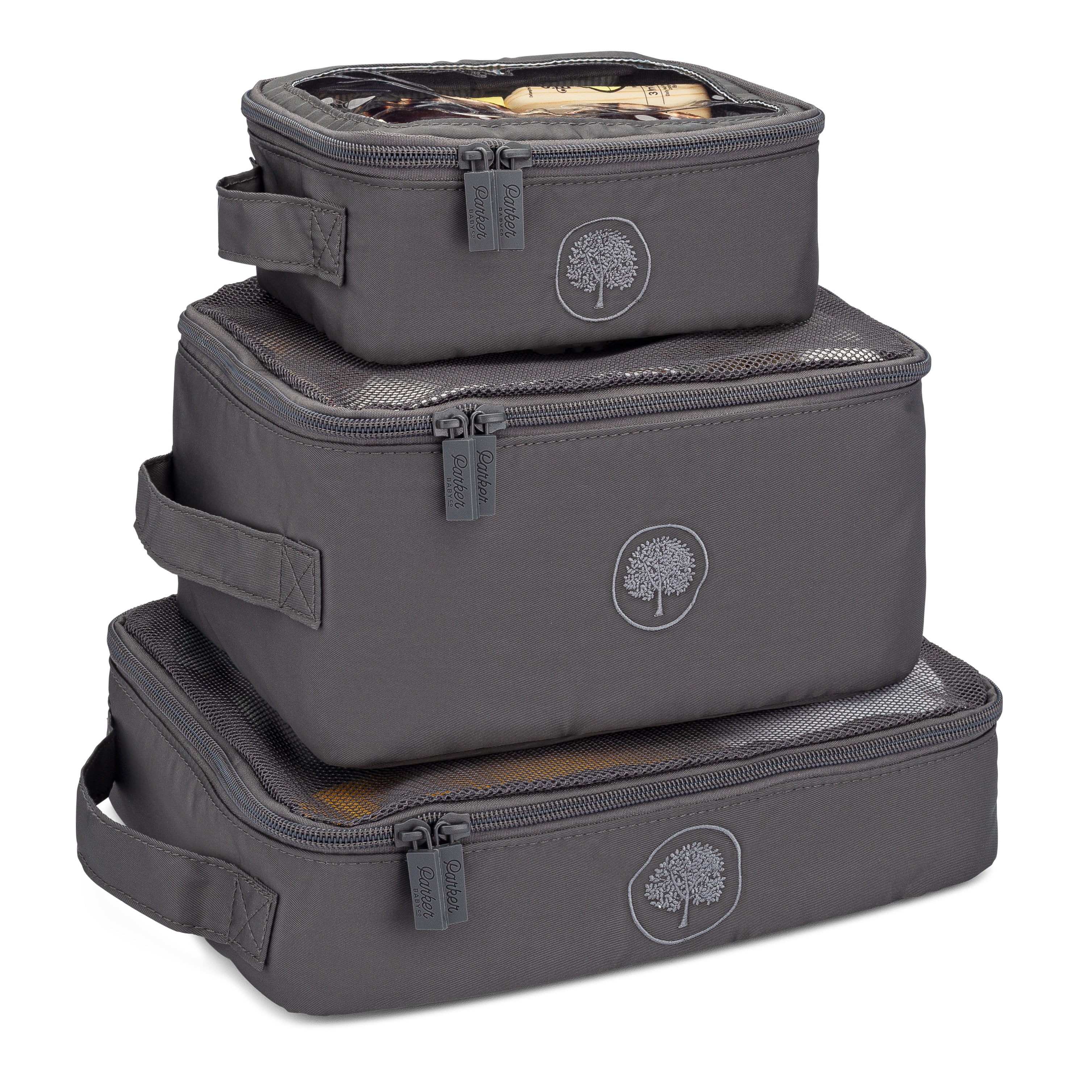 Parker Baby Packing Cubes - 3-Piece Set for Diaper Bag, Suitcase, or Stroller Organization - Harbor Gray Stripe