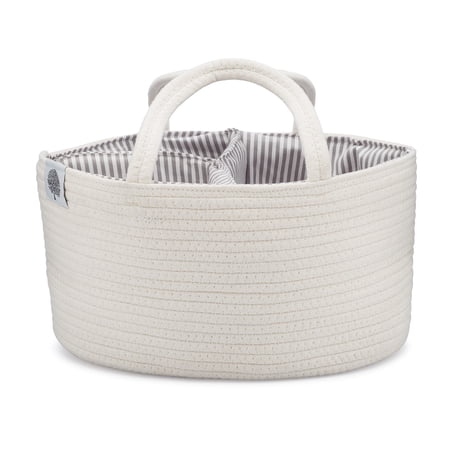Parker Baby Co. Rope Diaper Caddy Organizer - Nursery Storage for Diapers - White