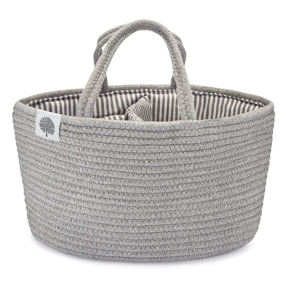 Parker Baby Rope Diaper Caddy Organizer - Nursery Storage for Diapers - Gray