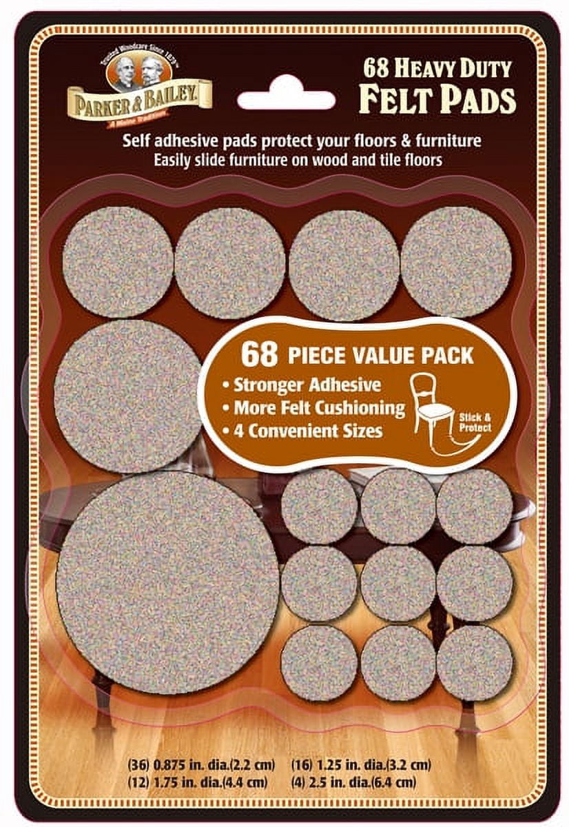 Parker & Bailey Heavy Duty Felt Pads 68-Pack Assorted Sizes