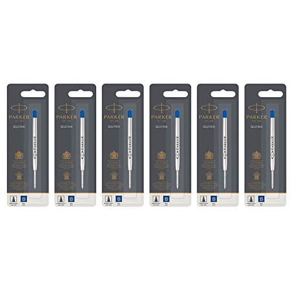Parker Ballpoint Pen Refills, Broad Point, Blue Ink, 6-Count