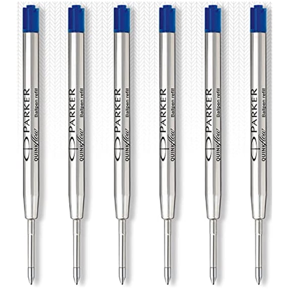 Parker Authentic QUINKflow Ballpoint Pen Refills, Medium Point Blue Ink, 6-Count Value Pack