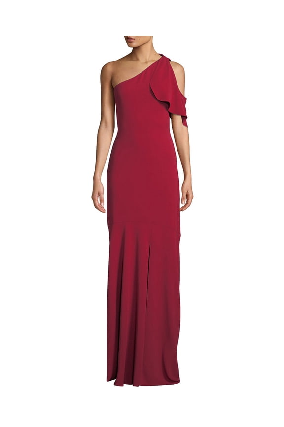 Black RED Women's Sarah Gown W/ Ruffle Cold Shoulder, US 6