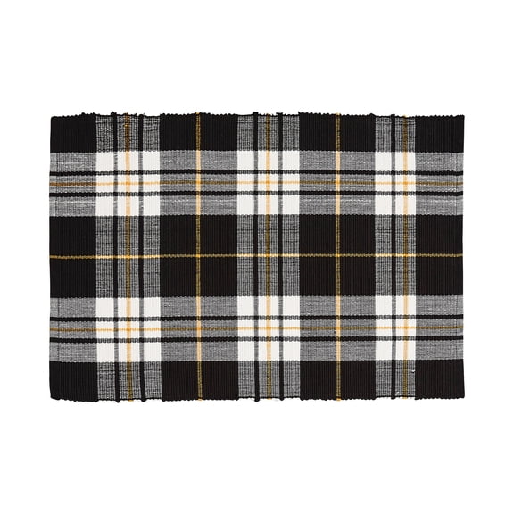 Parker Black & Yellow Single Placemat Stripes Checkered, 13" x 19"