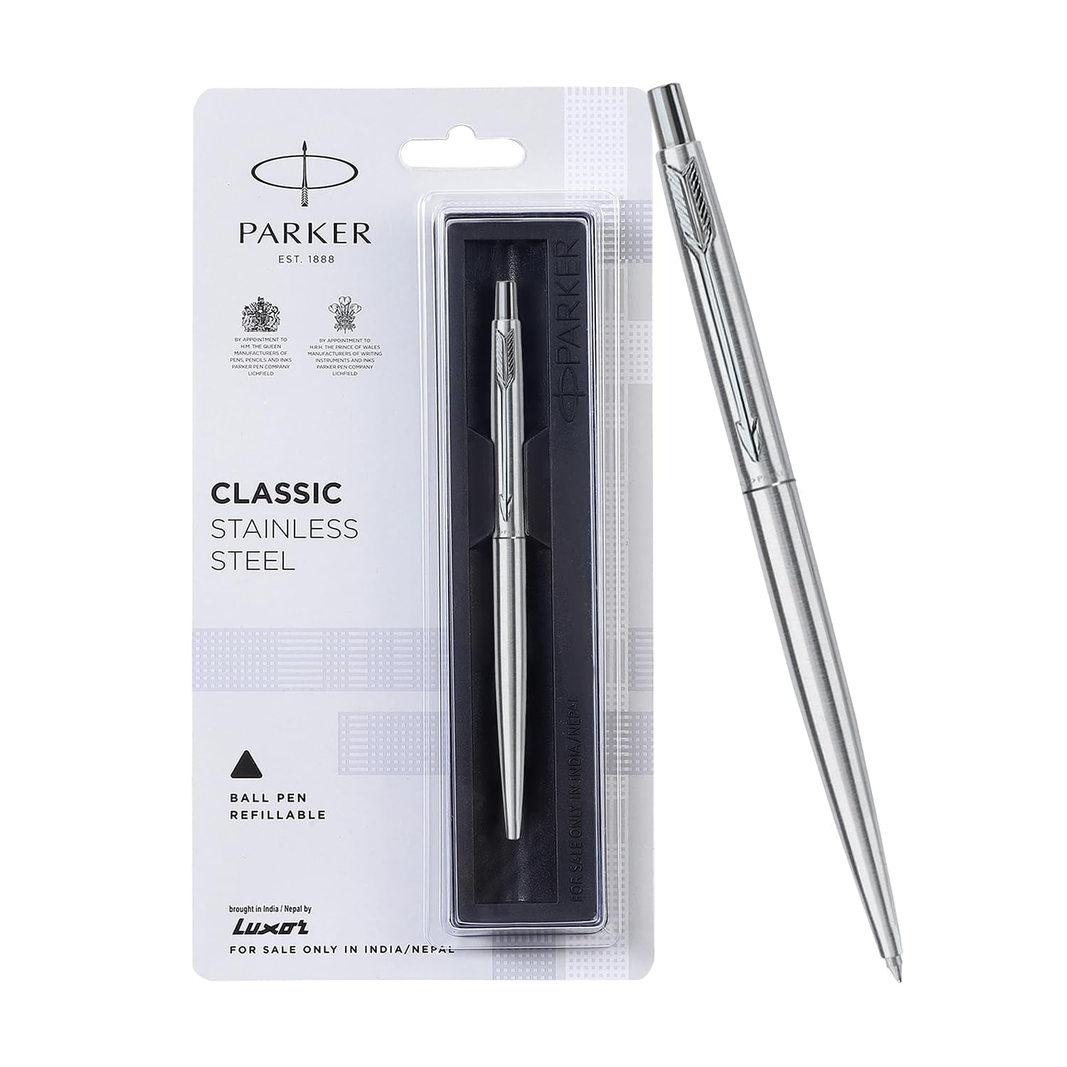 Parker Classic Stainless Steel Chrome Trim Pen with Blue Ink
