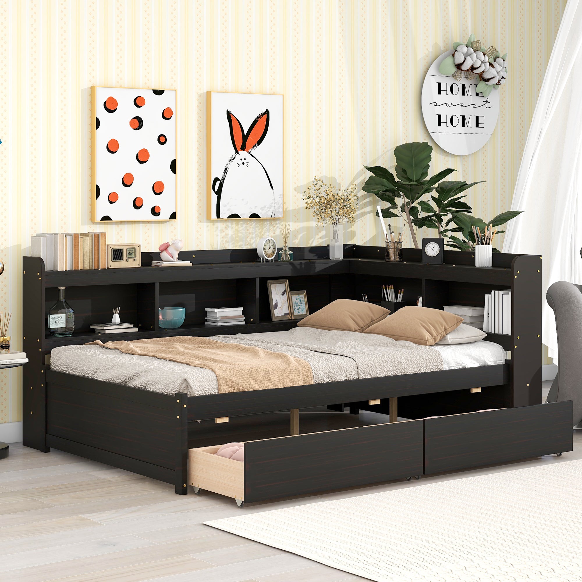 Parker Full Size Daybed with Bookcases -Drawers - Espresso - Walmart.com