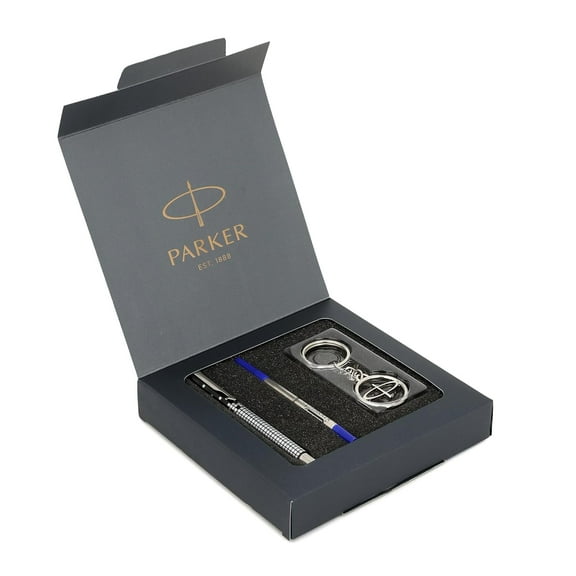 Parker Gift Set | Vector Special Edition Chrome Trim Roller Ball Pen with Parker Keychain | Ideal for Gifting | Elegant Gift for Any Occasion