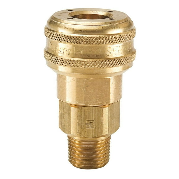 Parker Hannifin B32 Series 30 Brass Pneumatic Quick Coupler, Male Pipe Thread, 1/4 Inch Size, 1/4-18 NPTF Port CA1