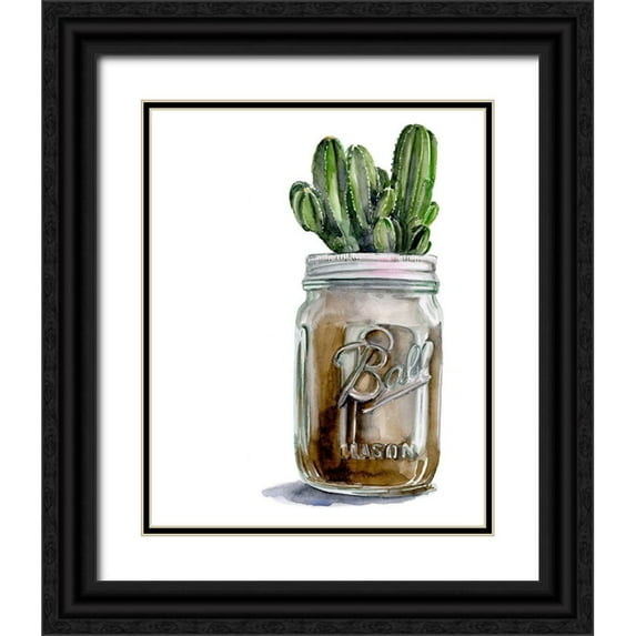 Parker, Jennifer Paxton 12x14 Black Ornate Wood Framed with Double Matting Museum Art Print Titled - Cactus Mason Jar I