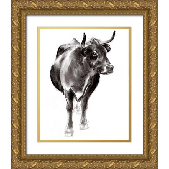 Parker, Jennifer Paxton 12x14 Gold Ornate Wood Framed with Double Matting Museum Art Print Titled - Charcoal Cattle I