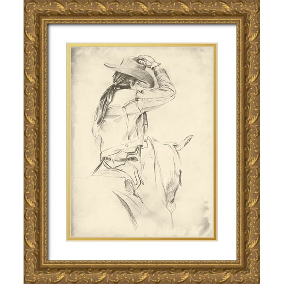 Parker, Jennifer Paxton 12x14 Gold Ornate Wood Framed with Double Matting Museum Art Print Titled - Custom Cowgirl on Horseback II