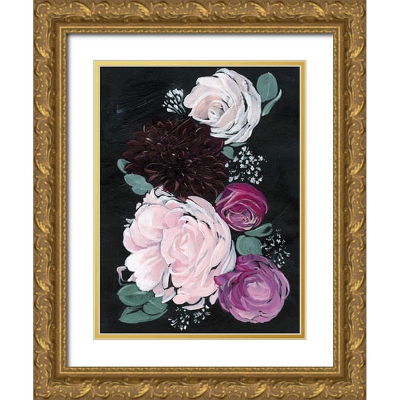 Parker, Jennifer Paxton 12x14 Gold Ornate Wood Framed with Double Matting Museum Art Print Titled - Dark and Dreamy Floral I