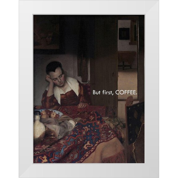 Parker, Jennifer Paxton 12x14 White Modern Wood Framed Museum Art Print Titled - Masterful Snark - Coffee First