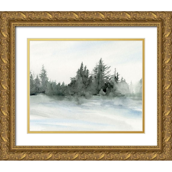Parker, Jennifer Paxton 14x12 Gold Ornate Wood Framed with Double Matting Museum Art Print Titled - Evergreens in the Distance II