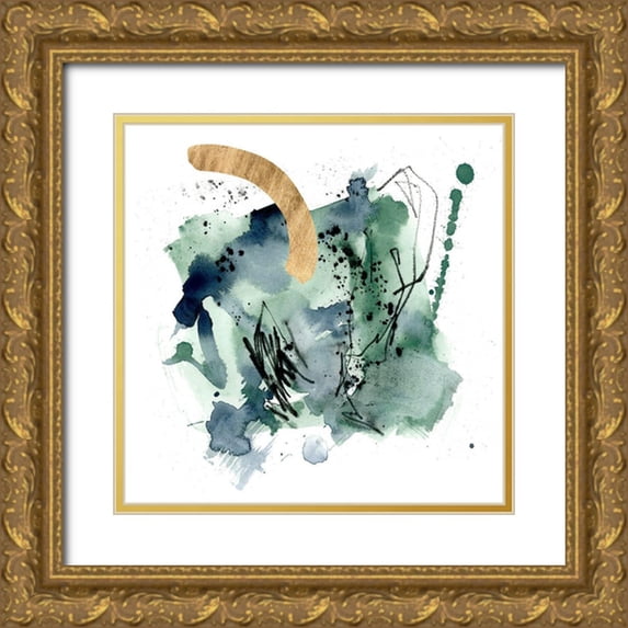 Parker, Jennifer Paxton 15x15 Gold Ornate Wood Framed with Double Matting Museum Art Print Titled - Green Splash Abstract I