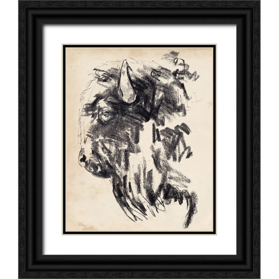 Parker, Jennifer Paxton 15x18 Black Ornate Wood Framed with Double Matting Museum Art Print Titled - Bison Head Gesture II