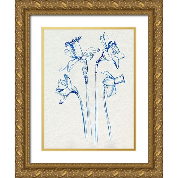 Parker, Jennifer Paxton 19x24 Gold Ornate Wood Framed with Double Matting Museum Art Print Titled - Inky Daffodils II