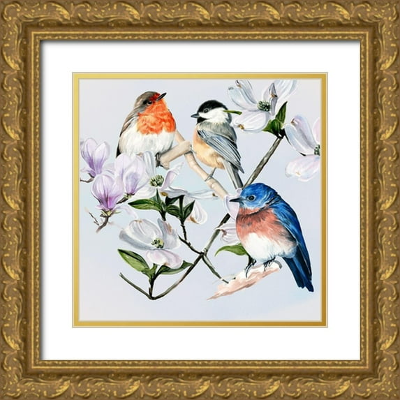 Parker, Jennifer Paxton 20x20 Gold Ornate Wood Framed with Double Matting Museum Art Print Titled - Four Little Birds I