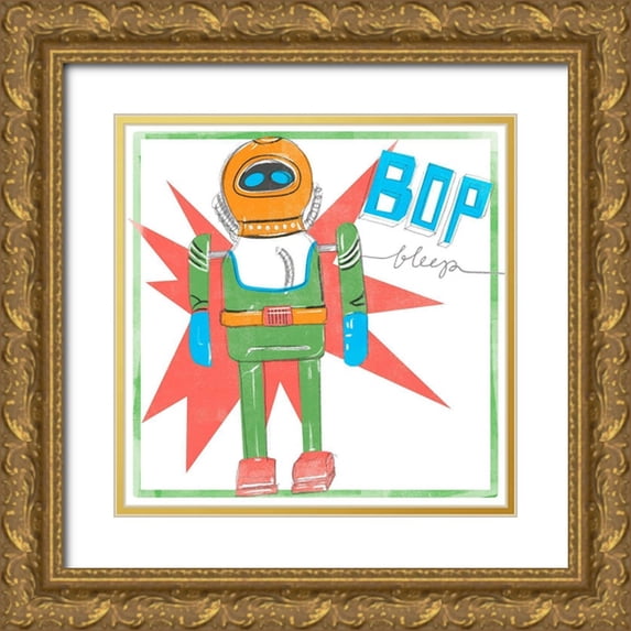 Parker, Jennifer Paxton 20x20 Gold Ornate Wood Framed with Double Matting Museum Art Print Titled - Toy Tin Robots IV
