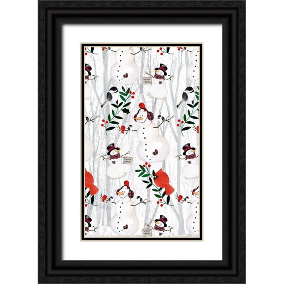 Parker, Jennifer Paxton 21x32 Black Ornate Wood Framed with Double Matting Museum Art Print Titled - Folk Snowman Forest Collection E