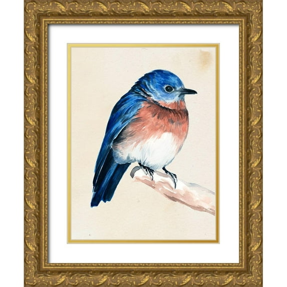 Parker, Jennifer Paxton 25x32 Gold Ornate Wood Framed with Double Matting Museum Art Print Titled - Little Bird on Branch I
