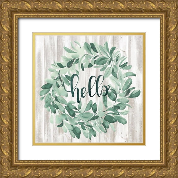 Parker, Jennifer Paxton 26x26 Gold Ornate Wood Framed with Double Matting Museum Art Print Titled - Welcome Wreath I