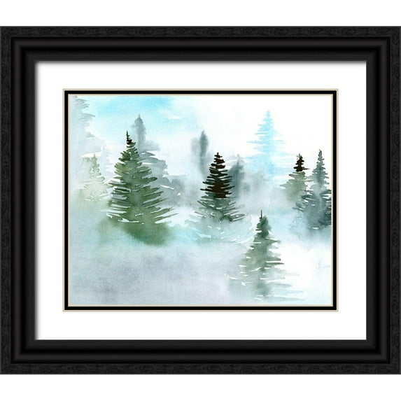 Parker, Jennifer Paxton 32x26 Black Ornate Wood Framed with Double Matting Museum Art Print Titled - Foggy Evergreens II