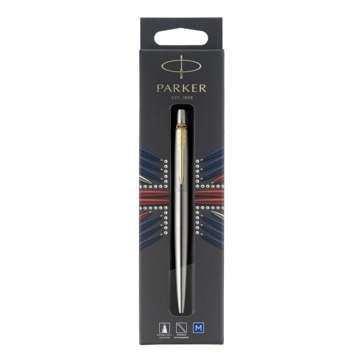 Parker® Jotter Ballpoint Pen, Medium Point, 0.7 mm, Silver/Gold Tone Barrel, Blue Ink