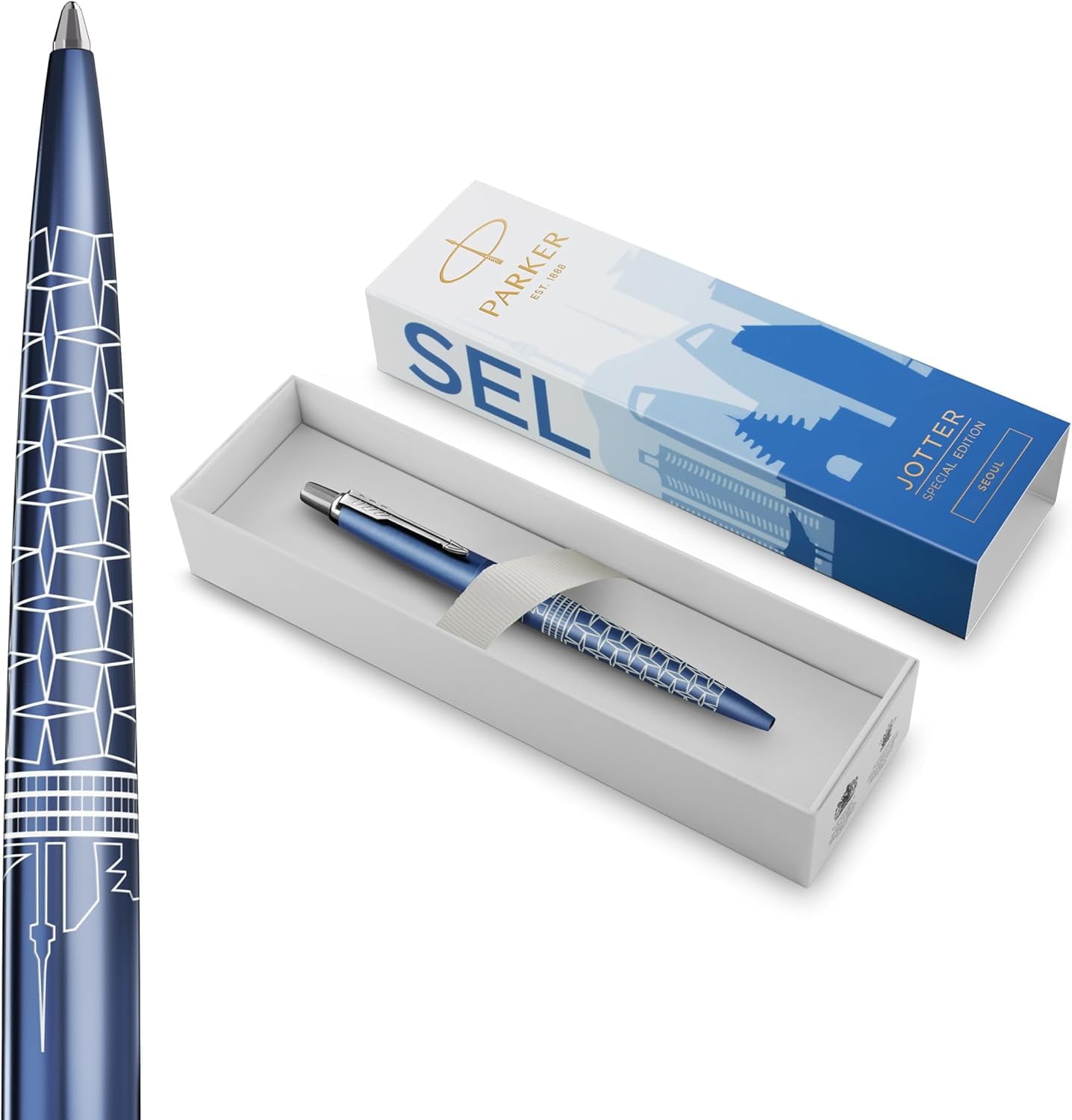 Parker Jotter Ballpoint Pen | Special Edition | Seoul Blue with Chrome Trim | Medium Point | Blue Ink | Gift Box