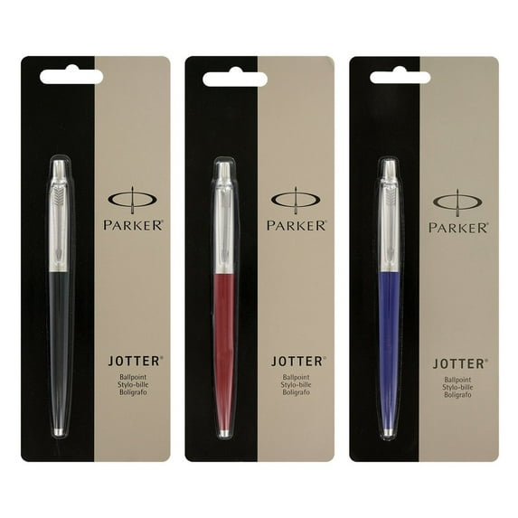 Parker Jotter Retractable Ballpoint Pen, Medium Point, Black Ink, Assorted Colors, 3-Count