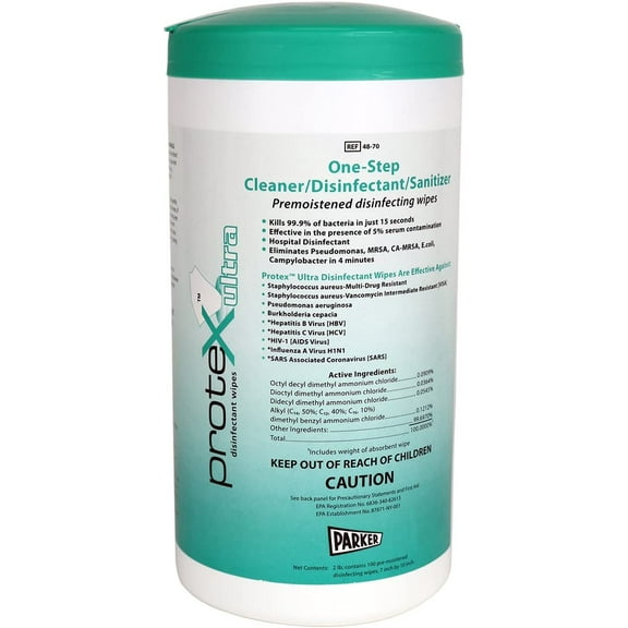 Parker Labs 48-70 Protex Ultra Disinfectant Wipes 7 in. x 9.5 in. 75 ct Canister (Set of 2)