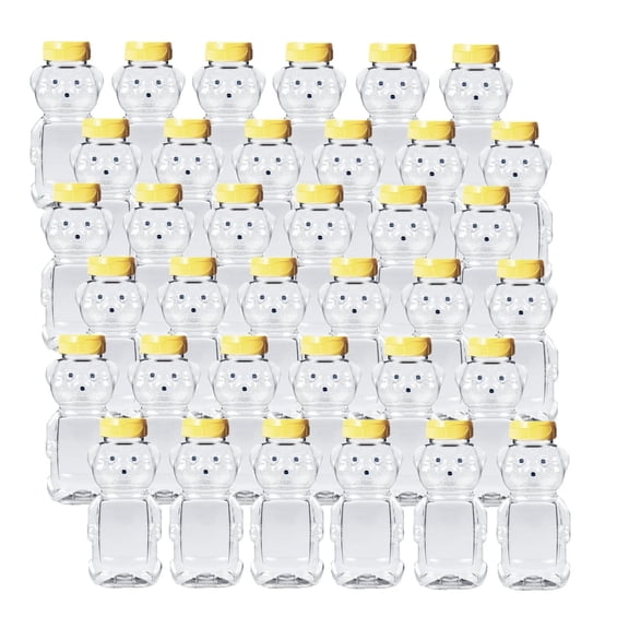 Parker Made in USA Honey Bottle Bear 12 Oz Clear Container Squeeze Jar with Lid, Bulk PETE (36 Pack)
