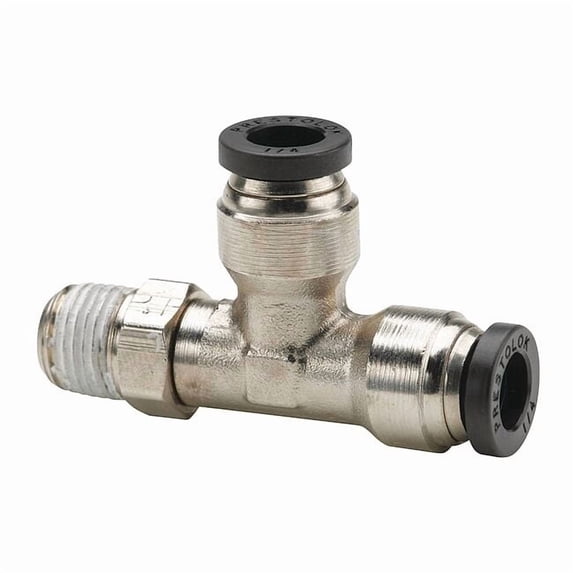 Push-Fit Tee Fitting, 1/4 in Tube Size, Brass, Silver W171PLP-4-6