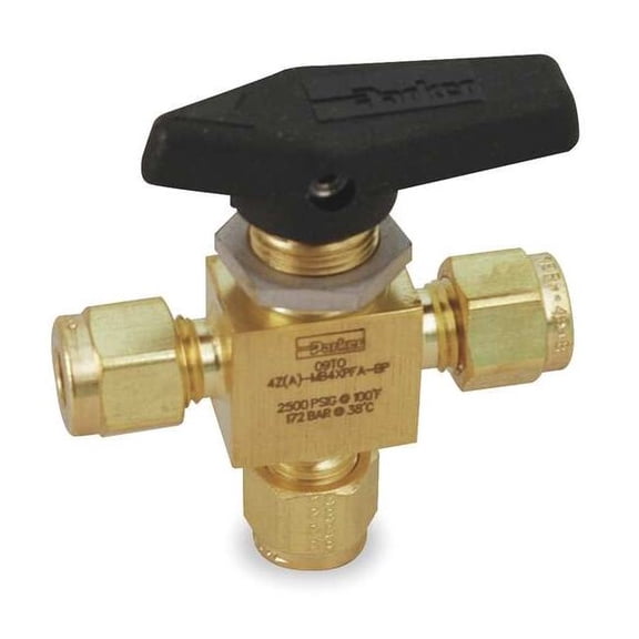 Parker 1/4" Compr Brass Mini Ball Valve 3-Way 4Z-MB4XPFA-BP