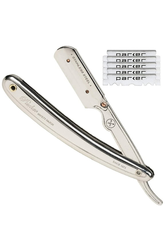 Parker Men’s SR1 Stainless Steel Straight Edge Razor with 5 Parker Platinum Blades