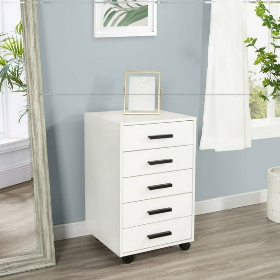 Naomi Home 5-Drawer Rolling File Cabinet with Lockable Casters, White