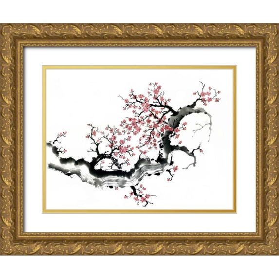 Parker, Nan Rae 24x19 Gold Ornate Wood Framed with Double Matting Museum Art Print Titled - Plum Blossom Branch III